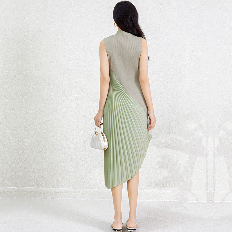 Niche design sense irregular pleated skirt dress women's cross-border new half-high neck fashion elegant dress skirt IsseyMiyakePleats