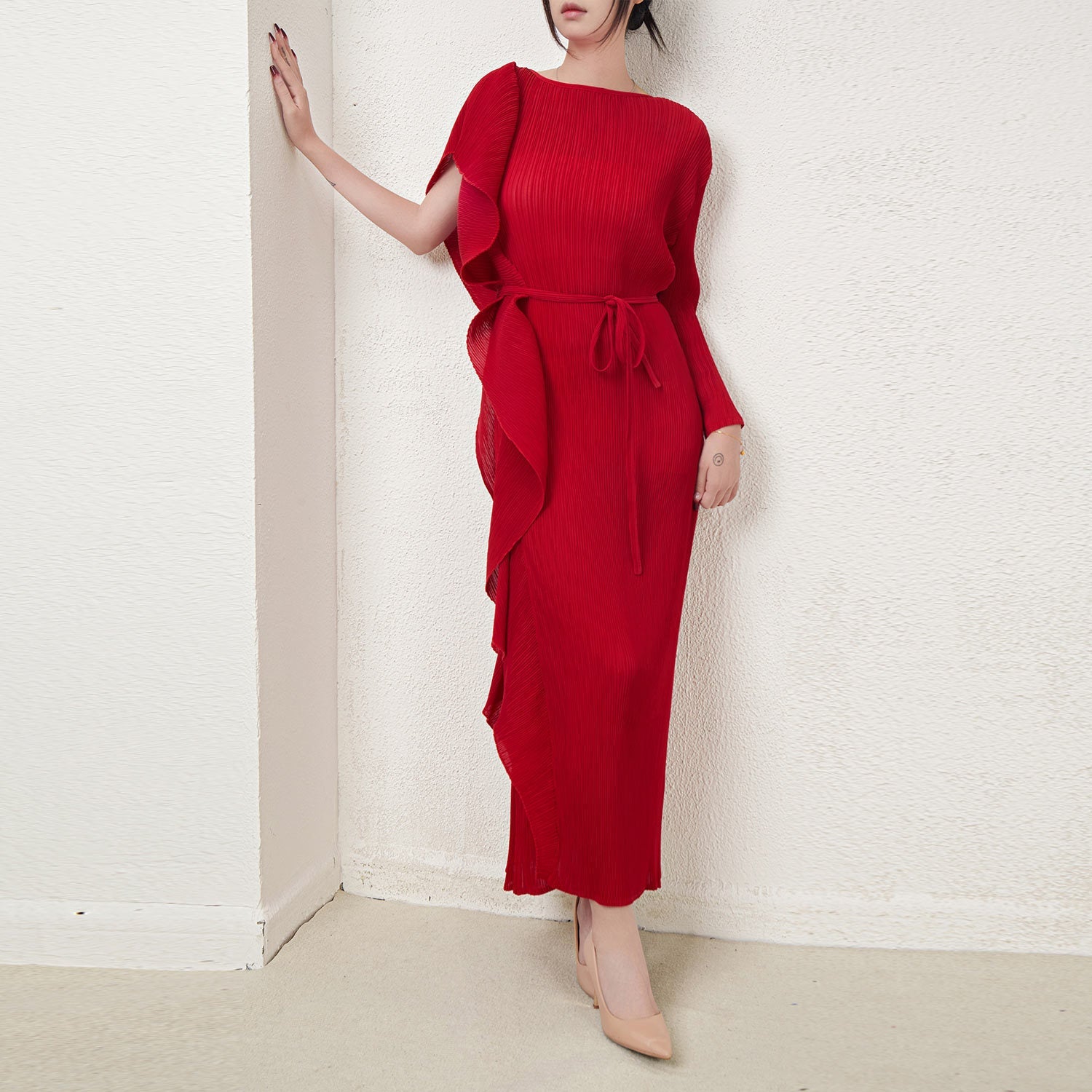 Cross-border fashion slim temperament long skirt dress skirt Miyake women's design sense irregular pleated waist dress IsseyMiyakePleats