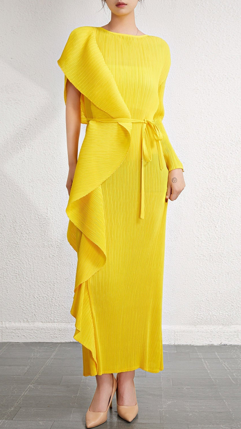 Cross-border fashion slim temperament long skirt dress skirt Miyake women's design sense irregular pleated waist dress IsseyMiyakePleats