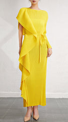 Cross-border fashion slim temperament long skirt dress skirt Miyake women's design sense irregular pleated waist dress IsseyMiyakePleats