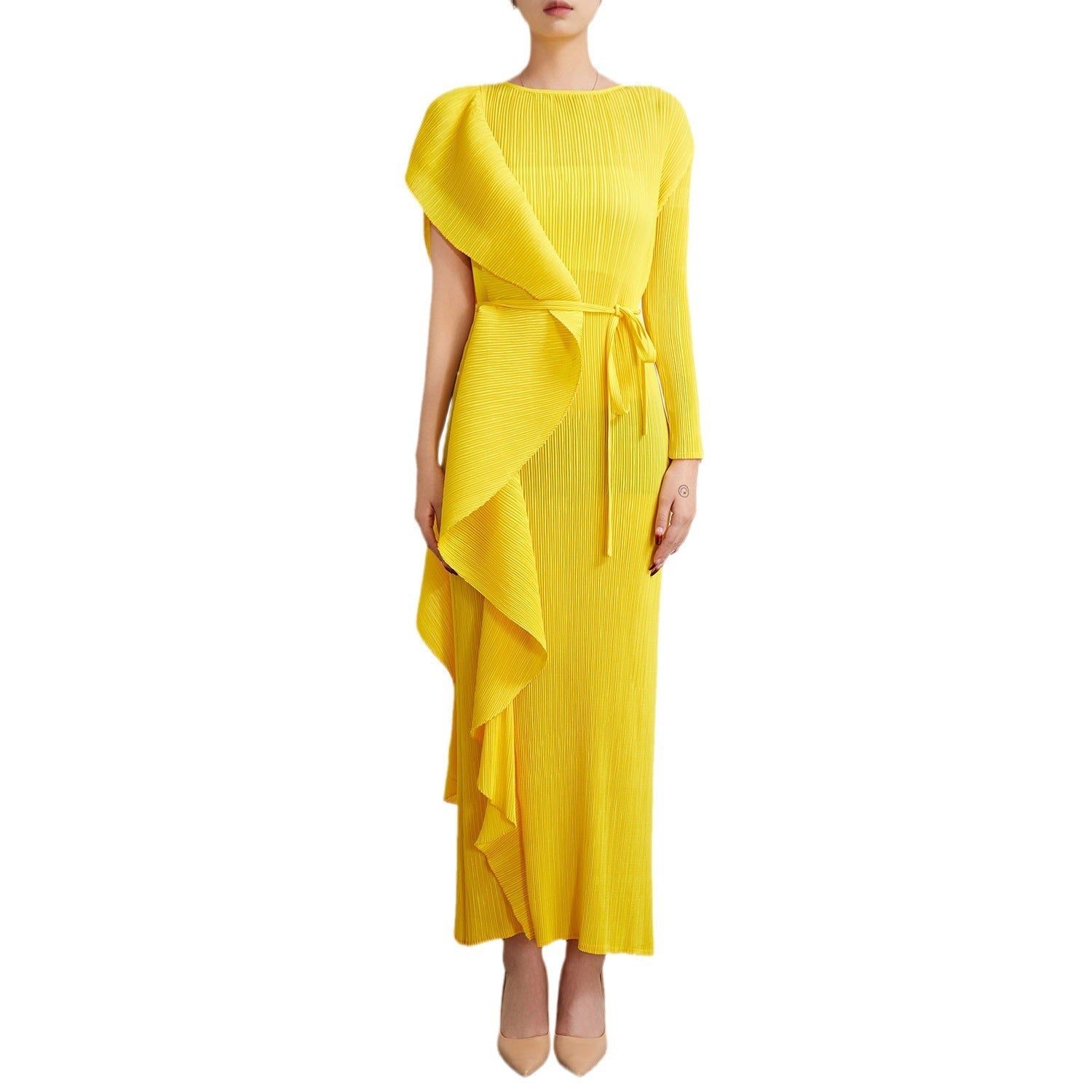 Cross-border fashion slim temperament long skirt dress skirt Miyake women's design sense irregular pleated waist dress IsseyMiyakePleats
