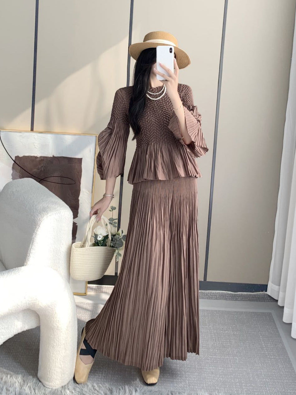Miyake suit, women's fashion two-piece temperament, high-quality temperament, small man top, loose wide-leg pants suit IsseyMiyakePleats