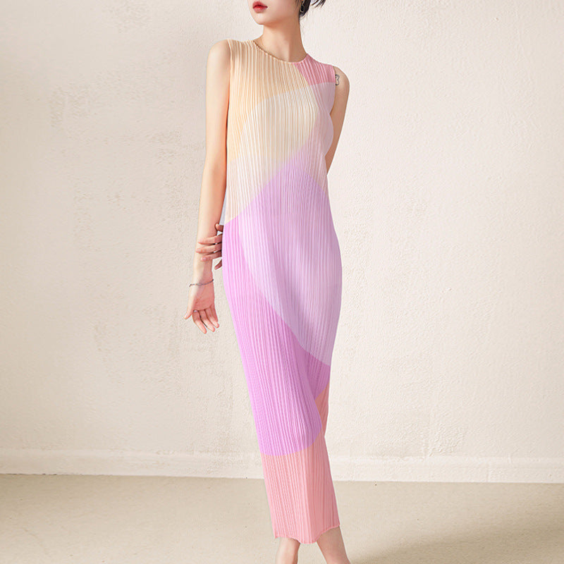 Miyake age reduction sleeveless pleated dress women's summer temperament high-end waist slimming vest skirt summer women's wholesale IsseyMiyakePleats
