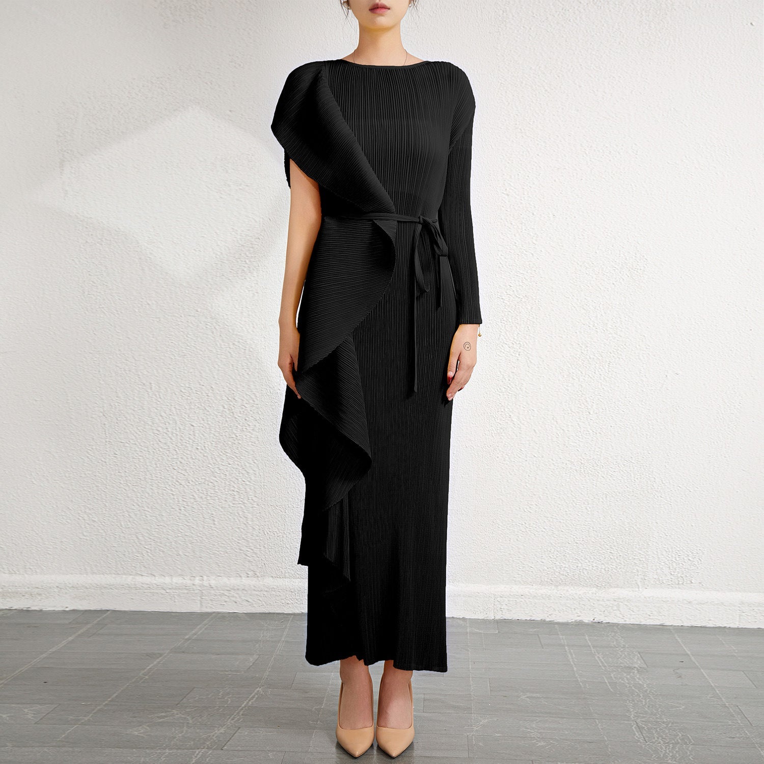 Cross-border fashion slim temperament long skirt dress skirt Miyake women's design sense irregular pleated waist dress IsseyMiyakePleats