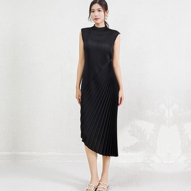 Niche design sense irregular pleated skirt dress women's cross-border new half-high neck fashion elegant dress skirt IsseyMiyakePleats