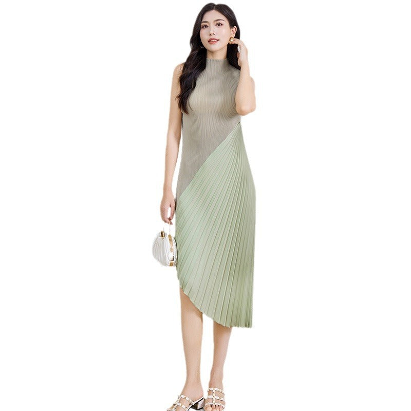 Niche design sense irregular pleated skirt dress women's cross-border new half-high neck fashion elegant dress skirt IsseyMiyakePleats