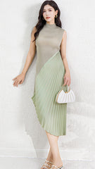 Niche design sense irregular pleated skirt dress women's cross-border new half-high neck fashion elegant dress skirt IsseyMiyakePleats