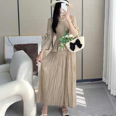 Miyake suit, women's fashion two-piece temperament, high-quality temperament, small man top, loose wide-leg pants suit IsseyMiyakePleats