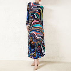 European and American fashion Miyake casual pleated suit women's new geometric print trim top skirt two-piece set IsseyMiyakePleats