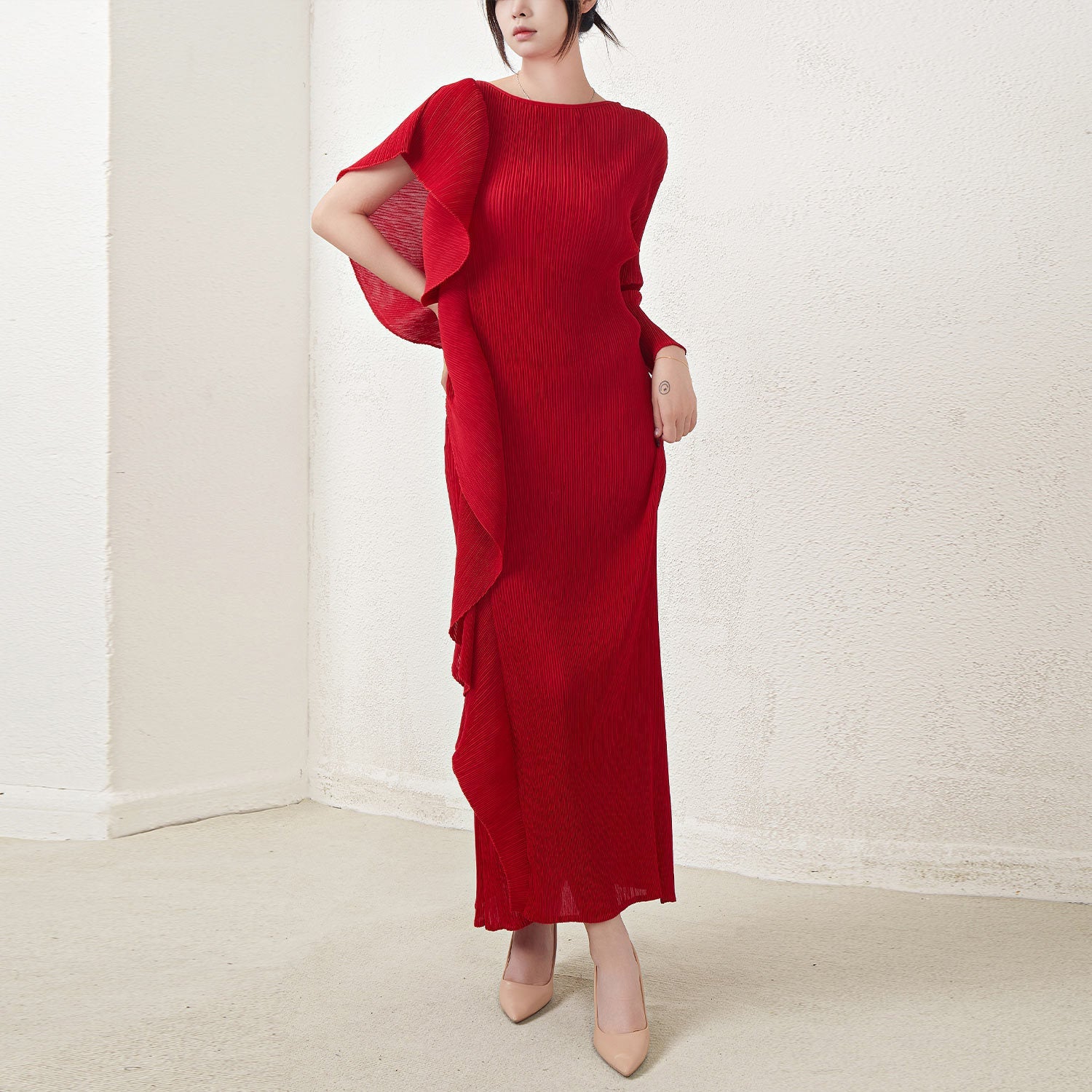 Cross-border fashion slim temperament long skirt dress skirt Miyake women's design sense irregular pleated waist dress IsseyMiyakePleats