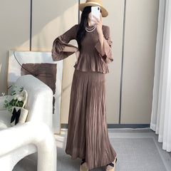 Miyake suit, women's fashion two-piece temperament, high-quality temperament, small man top, loose wide-leg pants suit IsseyMiyakePleats