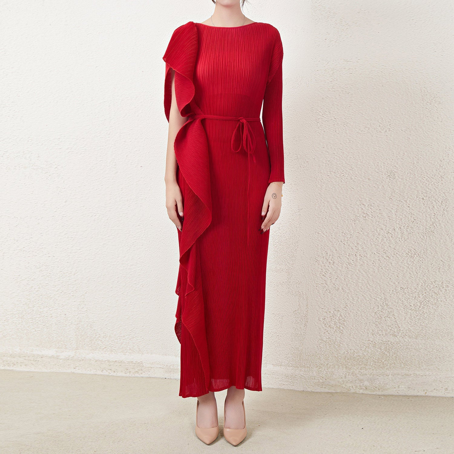 Cross-border fashion slim temperament long skirt dress skirt Miyake women's design sense irregular pleated waist dress IsseyMiyakePleats