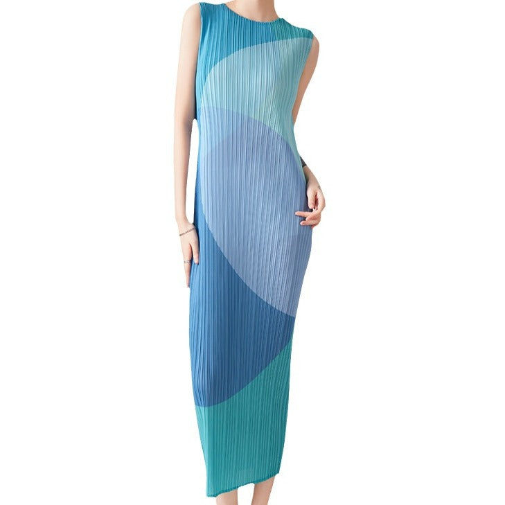Miyake age reduction sleeveless pleated dress women's summer temperament high-end waist slimming vest skirt summer women's wholesale IsseyMiyakePleats