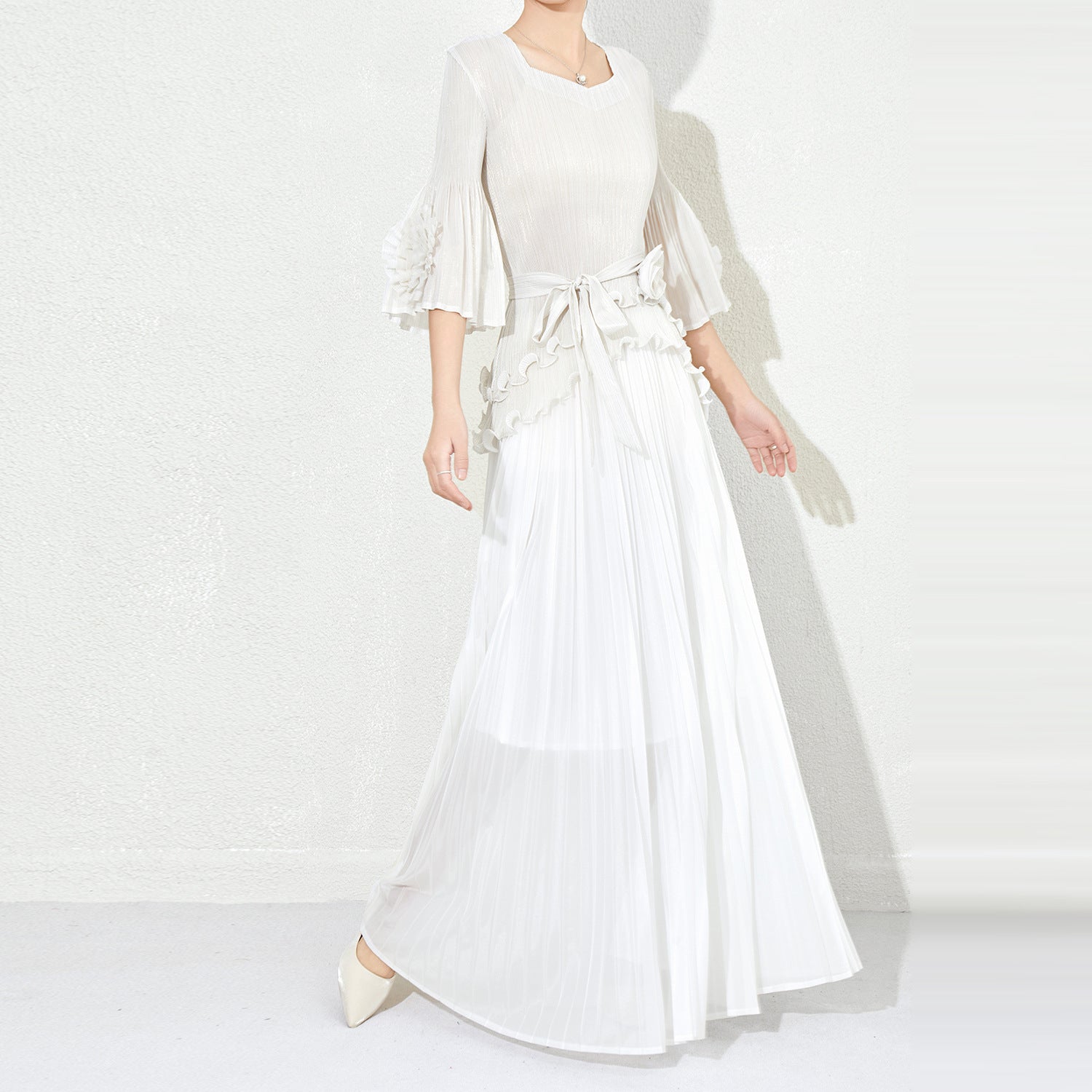 Miyake texture gilt luster top set new cross-border plus size pleated ruffles celebrity temperament dress skirt IsseyMiyakePleats