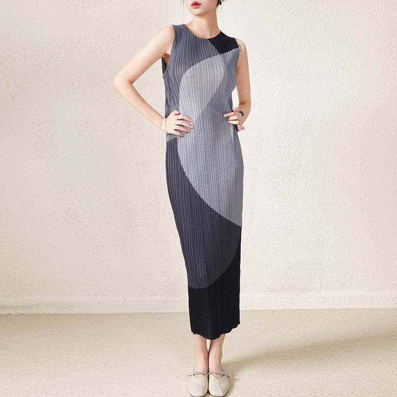 Miyake age reduction sleeveless pleated dress women's summer temperament high-end waist slimming vest skirt summer women's wholesale IsseyMiyakePleats