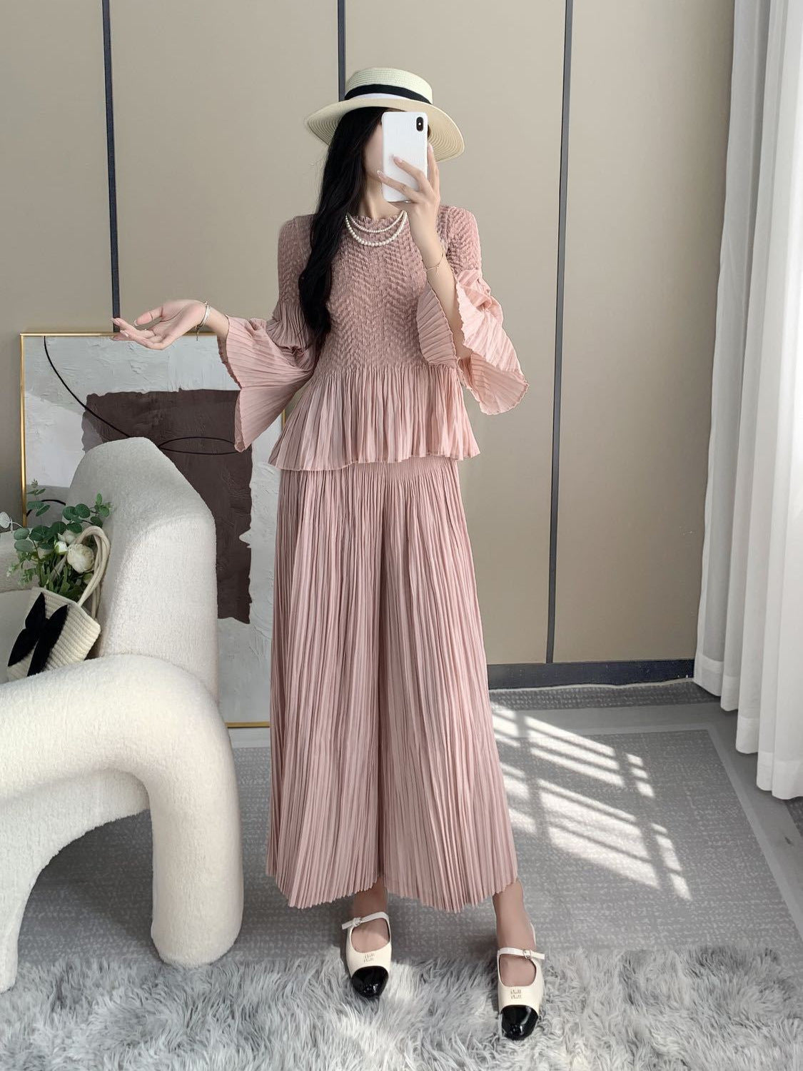 Miyake suit, women's fashion two-piece temperament, high-quality temperament, small man top, loose wide-leg pants suit IsseyMiyakePleats