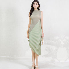 Niche design sense irregular pleated skirt dress women's cross-border new half-high neck fashion elegant dress skirt IsseyMiyakePleats
